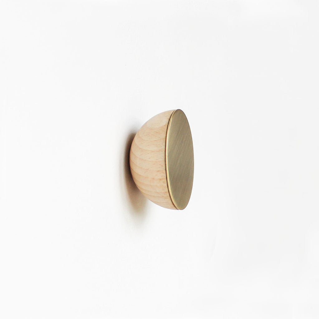 Round Beech Wood & Brass Wall Hook