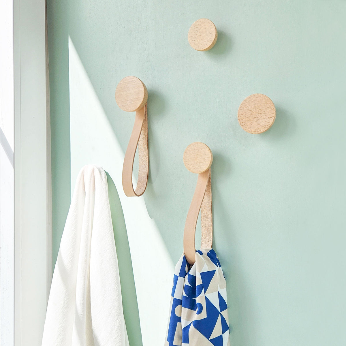 Round Beech Wood Hook With Leather Strap