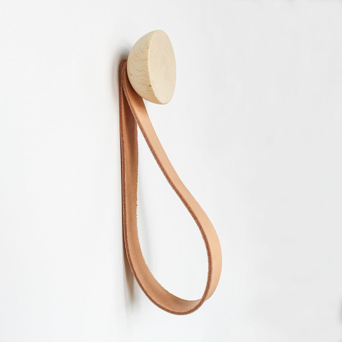 Round Beech Wood Hook With Leather Strap
